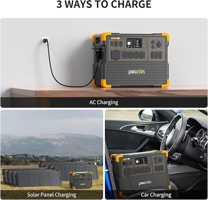 pecron Solar Generator E3600LFP 3072Wh with 2x300W Solar Panels, 5x3600W AC Outlets Portable Power Station, LiFePO4 Battery Backup Expanded to 15.36KWh, Power Station for Home Use, RV, Camping, CPAP