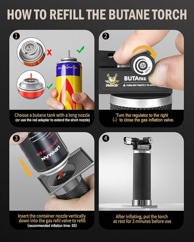 RAVS Butane Torch Lighter, DUAL Flame Mode Kitchen Torch, Refillable Cooking Torch Gun, Creme Brulee Torch Lighter, Blow Torch for Cooking, Welding, Mini Torch Soldering Torch, Butane is Not Included