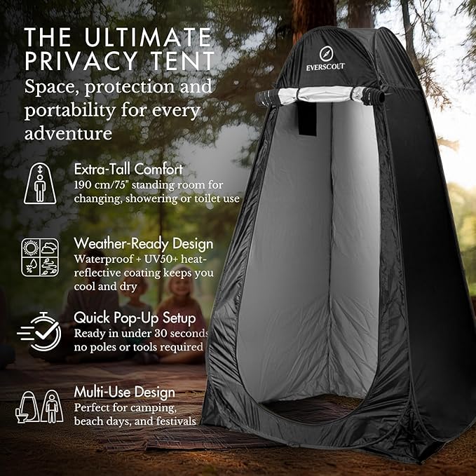 Pop Up Privacy Tent for Portable Toilet. Camp Shower or Changing Tent, Water-Repellent, Compact, UV-Protective. Ideal for Beach, Hiking, Camping Essentials and Festivals. Includes Carry Bag.