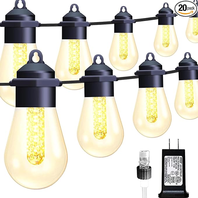 Honche 45FT Outdoor String Lights, Weatherproof LED Patio With 20 Shatterproof Warm White Vintage Edison Bulbs, 8 Modes Hanging for Garden Backyard Porch Balcony Party Decor