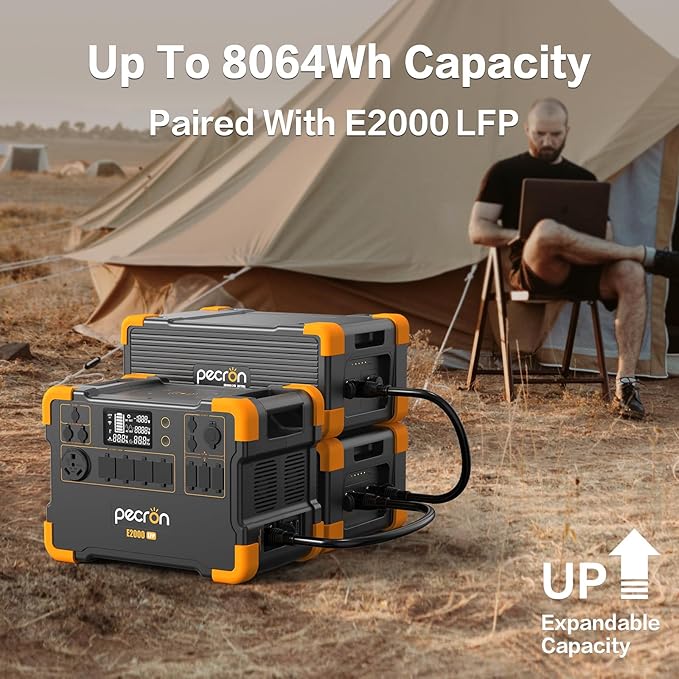 pecron Power Station E2000LFP with two Extra Batteries Trolley Kit, Expandable to 8064Wh Portable Power Station, 5X2000W AC Outlets, LiFePO4 Battery Backup Expandable for Home Use, Camping, RV