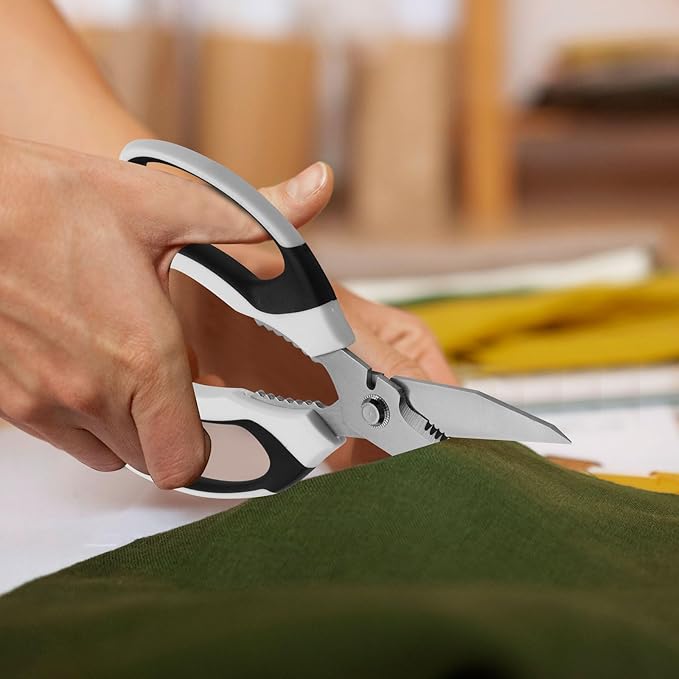 Utility Scissors Heavy Duty: sharp Scissors All Purpose heavy duty, Easy Cutting Carpet, Cardboard, Wires, Leather, Fabric(8'' White)