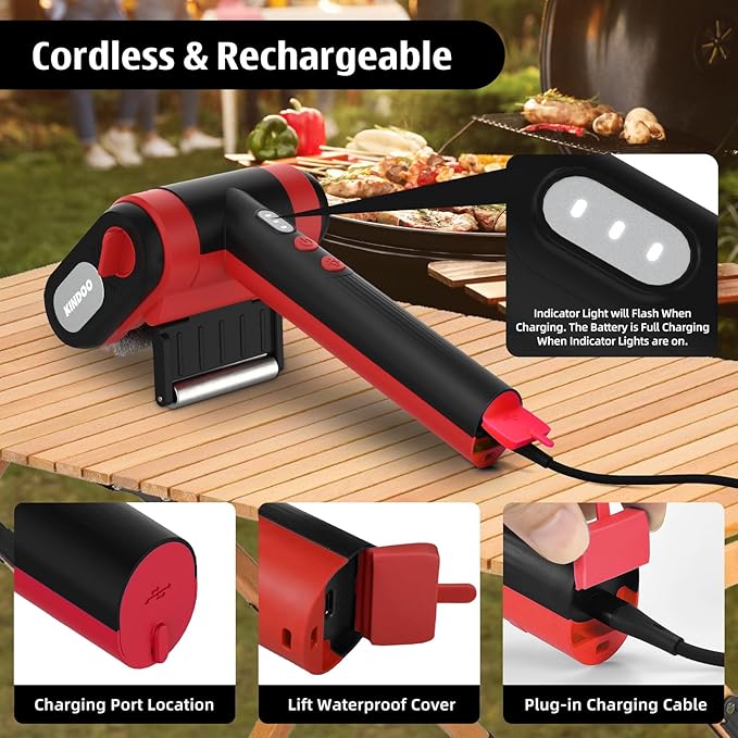 Electric Rechargeable Grill Brush,Grill Cleaner for Outdoor Grill with 800 RPM Motor - Bristle-Free Stainless Steel Grill Cleaner with LED Light for BBQ, Heavy Duty Grill Cleaning Tool (BlackRed)