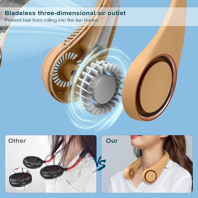 CIVPOWER Neck Fan: Portable Personal Neck Cooling Rechargeable Bladeless Fan - Hands Free 3 Speed 4000 mAh Battery USB Operated Wearable Headphone Design - for Men Women Outdoor Indoor (Orange)