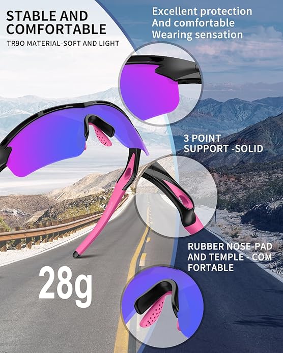 Rosemal Sports Sunglasses Polarized Cycling Sunglasses Running Driving Fishing Hiking for Men Women UV400 TAC TR90