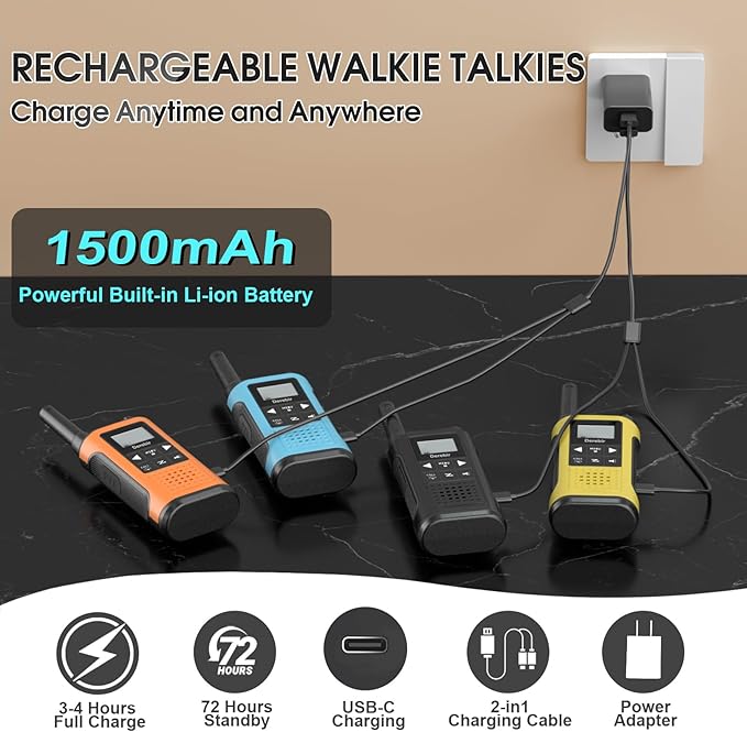 Walkie Talkies Long Range for Adults-4 Pack Rechargeable Walkie Talkies 22 FRS Channels 2-Way Radios with NOAA Weather Alert,VOX,Flashlight and 1500mAh Li-ion Battery for Family Camping Hiking
