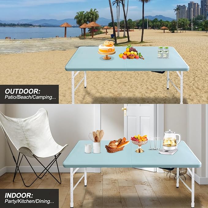 Portable Plastic Folding Table 4ft/6ft/8ft Heavy Duty White Black Picnic Dining Table Fold-in-Half for Camp Party Kitchen Indoor Outdoor