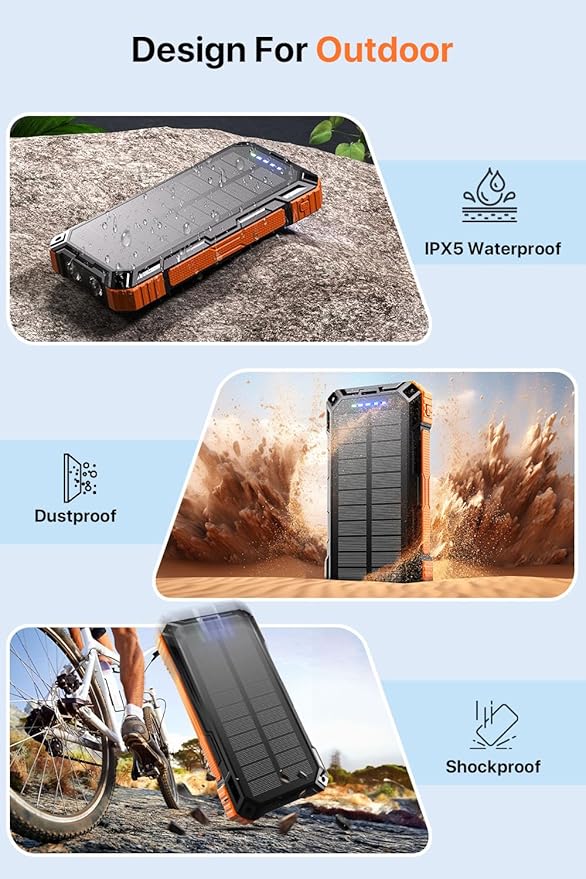 Power Bank 49800mAh Solar Charger Wireless Charging USB-C 5V/3.1A Fast Charging with 4 Built-in Cables LED Flashlight Battery Pack Compatible with iPhone, iPad, Galaxy, Perfect for Camping, Hiking