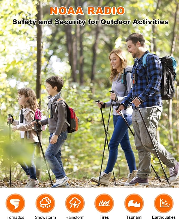 Walkie Talkies Long Range for Adults Long Distance Rechargeable Walkie Talkies 4 Pack with FRS 2-Way Radios Waki Taki NOAA VOX Built-in Li-ion Battery for Camping Hiking Biking Cruises Ski