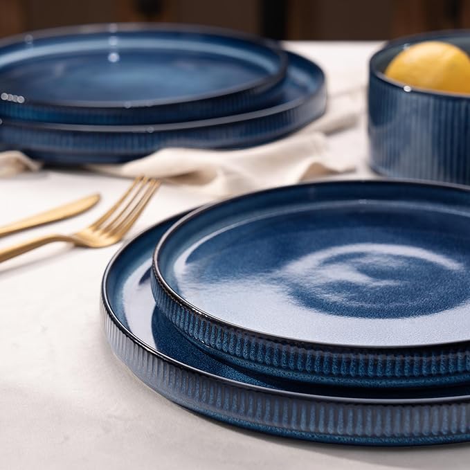 famiware Star Dinner Plates for 6, 10 inches Plate Set, Scratch Resistant, Stoneware Dinnerware, Kitchen Modern Rustic Serving Dishes, Nebulas Blue