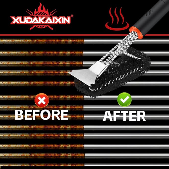 Grill Brush and Scraper, Safe Nylon Bristles Barbecue Triple Scrubbers Cleaning Brush for Cast Iron Grates/Porcelain/Weber Gas/Charcoal Grill,Extra Strong BBQ Cleaner Accessories (Black)