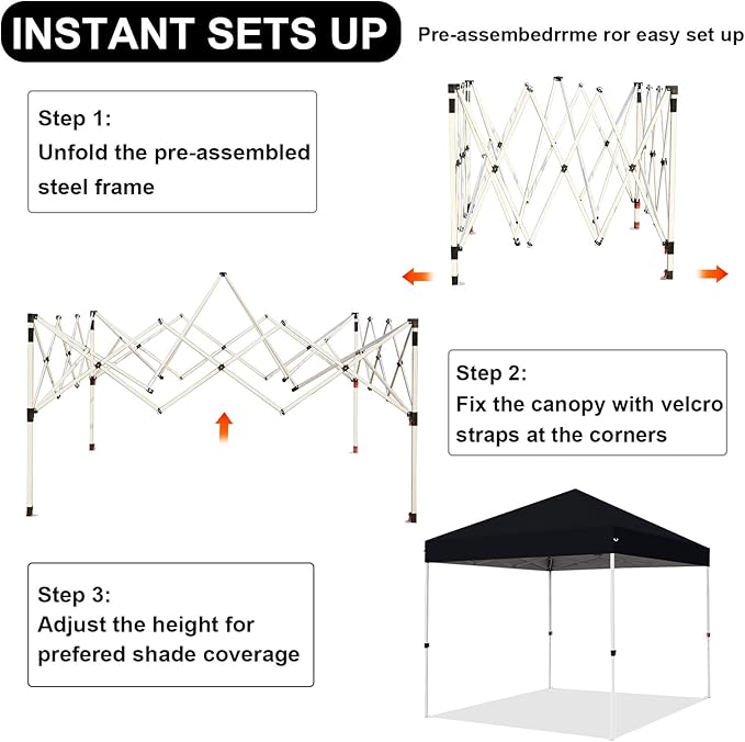 Northroad 8X8 FT Pop Up Canopy, Outdoor Instant Canopy Tent Slant Legs with Carrying Bag, Portable Gazebo Shelter for Wedding Party,Commercial Event,Patio,Garden,Beach -Black
