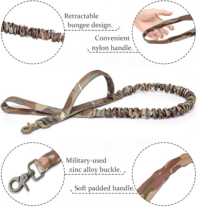 AIWAI Tactical Dog Harness with Pouches,Dog Vest Harness for Large Medium Dogs No-Pull Adjustable Military Dog Harness with Handle Walking Hiking Training (Camouflage(with Leash), M)
