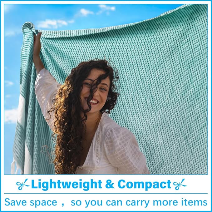 Oversized Turkish Beach Towel Blanket XXL Cotton Sandproof Towels Boho Woven Extra Large Big Sand Free Giant Throw Blankets Huge Quilt XL Picnic Camping Necessities Cloud For Adult Gifts Teal