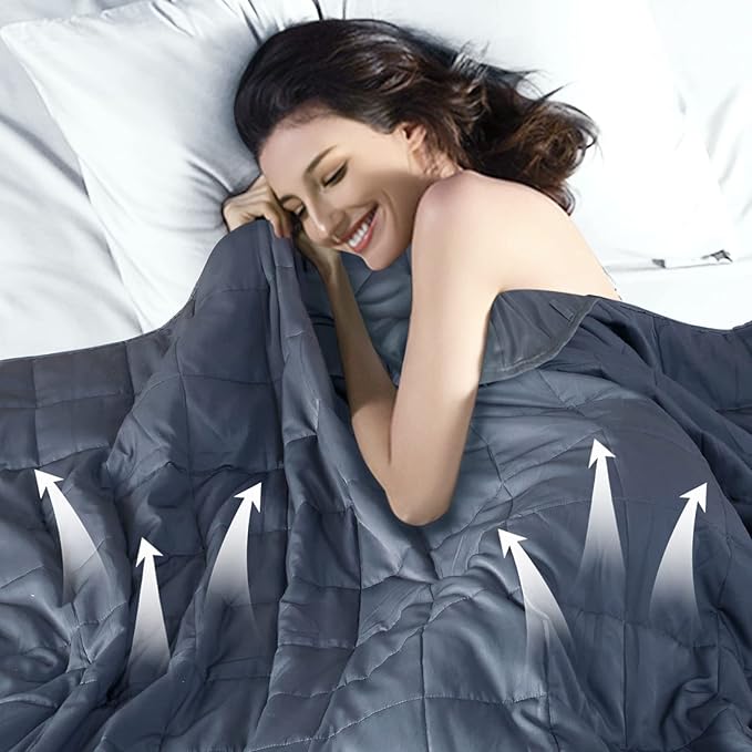 Cooling Weighted Blanket for Adults Twin Size (Dark Grey,48"x72",15lbs), Breathable Heavy Microfiber Blanket with Premium Glass Beads All-Season Soft Thick Blanket