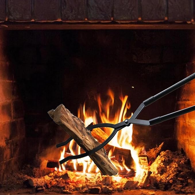 Heavy Duty Firewood Tongs – 42" Large Fireplace Tongs Log Grabber with Scissor Shape Serrated, Portable Expandable Fire Pit Tongs for Outdoor Fire Pit, Indoor Fireplaces, Campfires, Bonfires