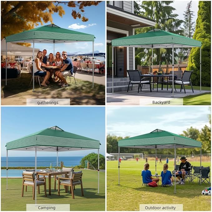 MFSTUDIO 10x10 Pop Up Canopy Tent, Gazebo Shelter Sun Shade Canopies Waterproof Patio Portable Popup Tents for Beach,Parties,Camping,100 Sq,Green Stripe