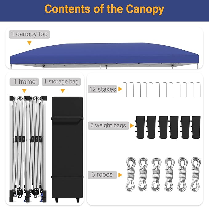 10x20 Pop Up Canopy - Instant Setup Beach Tent with Wheeled Carry Bag, 12 Sandbags & 6 Guy Lines, Portable Sun Shade for Camping, Events, Silver Coated Top, Blue