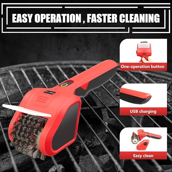 TOOLSPACE 2 in 1 Cordless Electric Grill Brush, Safe & Efficient Cleaning Scrub Brush with 2PCS 360° Rotating Cleaner Brush Heads, Electric Scrub Brushes for BBQ Grill Bathroom and Kitchen