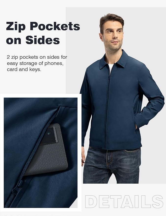TBMPOY Men's Lightweight Jackets Casual Windbreaker Stylish Light Fall Spring Golf Work Dress Business
