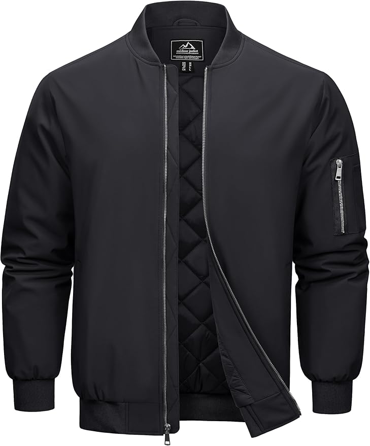 Cotrasen Mens Bomber Jacket Fall Winter Warm Windbreaker Casual Full Zip Padded Coats with Pockets