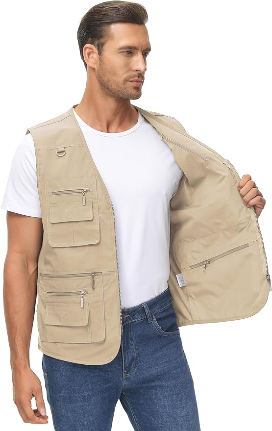 Lentta Men's Fishing Vest Summer Outdoor Lightweight Work Photo Vest 16 Pockets