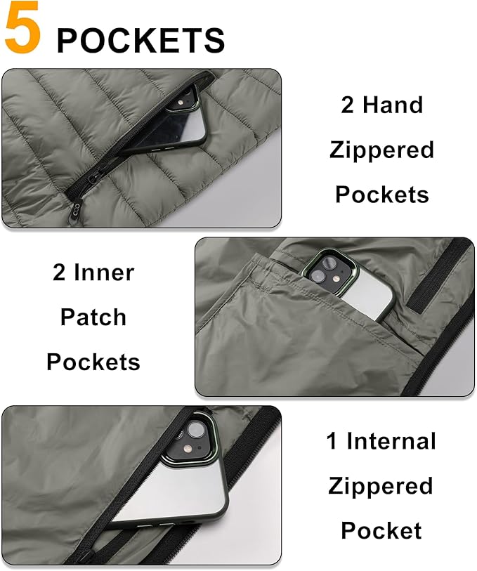 33,000ft Men's Lightweight Packable Insulated Puffer Vest Outerwear, Warm Winter Sleeveless Jacket for Golf Running