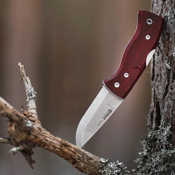 HELLE Knives - Raud M - Folding Pocket Knife - 2.72" Stainless Steel Blade with Red Birch Handle & Detachable Clip - Made in Norway