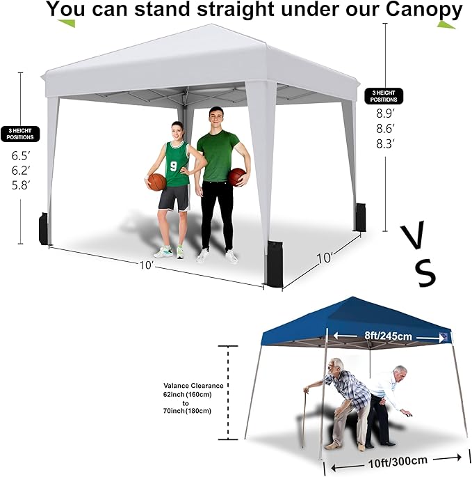 SANWAY 10x10 Pop Up Canopy Tent, One-Button Easy Setup, Outdoor Sun Shade for Events, Camping, Parties, Beach Tent - Silver White (Silver White, 10'x10')