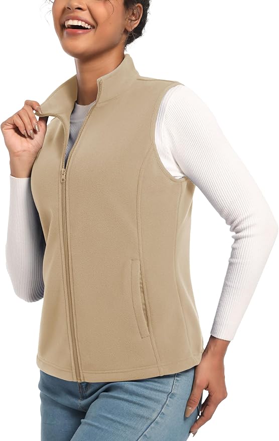 TACVASEN Women's Fleece Vest Lightweight Warm Vests Outerwear Sleeveless Zip Jacket Fall Winter Soft Vest with Pockets