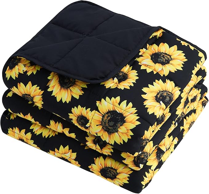 Sunflower Weighted Blanket for Adults 20lbs, 48"x72" Twin Size, Cooling Heavy Blanket for 130-220lbs with Premium Glass Beads, Soft Thick Big Blankets for All-Season Sleeping Comfort Breathable