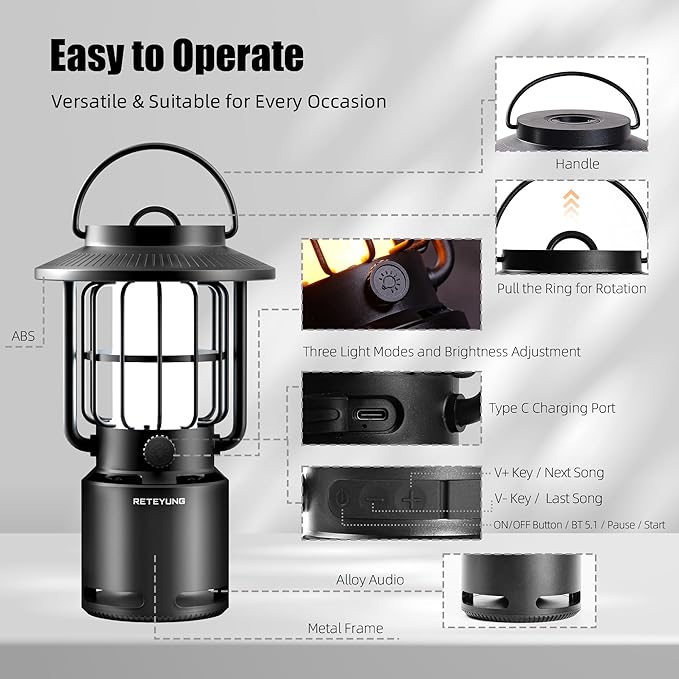 Outdoor Speakers Bluetooth Waterproof Patio,Wireless Portable LED Flame Light Speaker with Torch Atmosphere Lights for Patio/Yard/Party/Camping Black,Gifts for Men Women Dads Moms