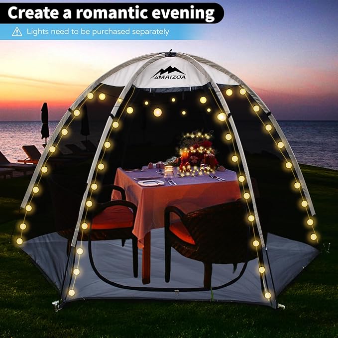 Screen House Tent 8 x 7 Ft Mesh Net, Outdoor Camping Screen Room Sun Shade Gazebo Shelter, Perfect for Family Picnic, Backyards, BBQ and Party (Beige, with Floor mat)