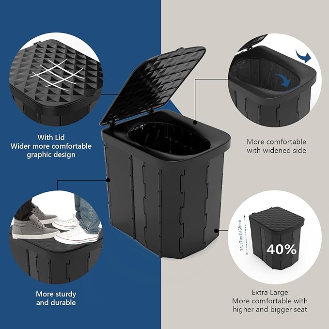 Portable Camping Toilet for Adults - Hapoon XL Portable Folding Toilet with Lid,Travel Portable Potty for Adults,Porta Potty Car Toilet