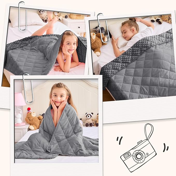 Weighted Blanket Kids (10lbs, 40"x60" Throw Size) - Breathable Minky Heavy Blanket for 80-120lbs with Premium Glass Beads - Soft Thick Blankets for All-Season Sleeping Comforter - Grey