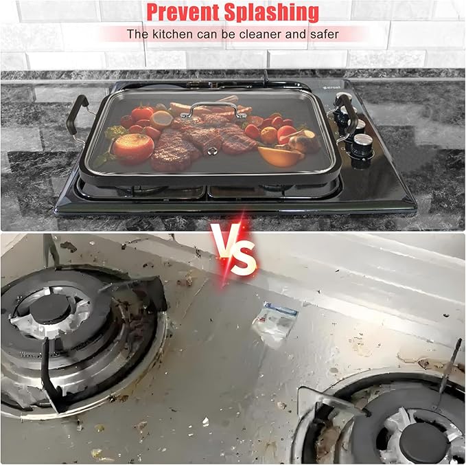 Vayepro 2 Burner Griddle Pan with Glass Lid, Nonstick Stovetop Griddle for Gas & Glass Cooktops, Aluminum Camping Grill Pan for Breakfast