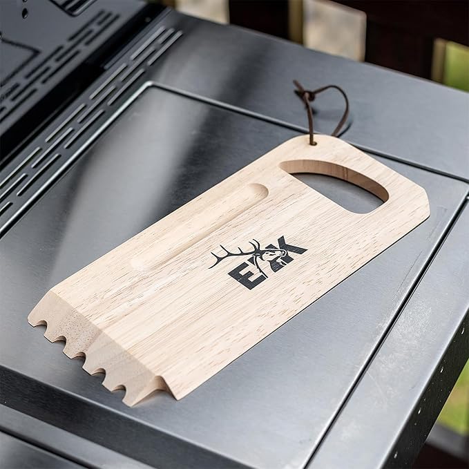 ELK Bristle-Free Grill Scraper - Natural Rubberwood BBQ Cleaning Tool for Grates - Ergonomic Handle, Multipurpose Grill Accessory - Ideal Gift for Outdoor BBQ Enthusiasts