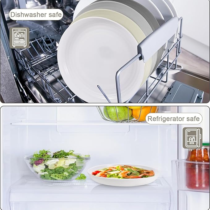 12 Pcs Unbreakable Deep Dinner Plates Set, 9 inch Reusable Plastic Wheat Straw Plates, Microwave and Dishwasher Safe Plate for Kitchen, Lightweight Plate for Dessert, BPA Free, 4 Colors