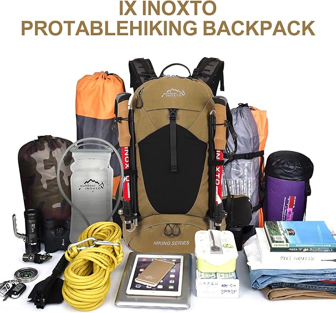 Hiking Backpack,35L Waterproof Hiking Daypack with 3L Water Bladder and Rain Cover, Lightweight Travel Camping Backpack for Men Women (Khaki)