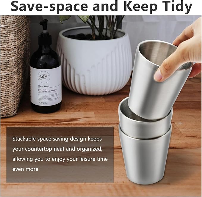 Stainless Steel Insulated Mugs, Metal Tumbler Double Wall Vacuum Water Glasses,Reusable Beer Cups for Camping bbq Party Coffee(10oz-8Pcs)