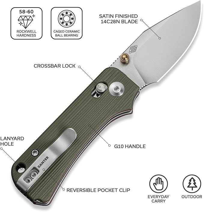 CIVIVI Small Pocket Knife for EDC, Baby Banter 2 - TG Crossbar Lock folding Knife with 2.34" 14C28N Blade Two-toned G10 Handle, Titanium Thumb Stud Opener C24074-1