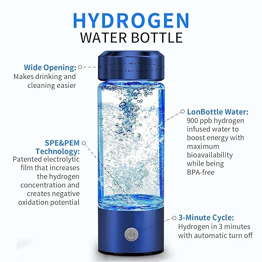 Hydrogen Water Bottle, Portable Hydrogen Water Ionizer Machine, Hydrogen Water Generator, Rechargeable Hydrogen Rich Water Glass Health Cup for Home Travel (Blue)