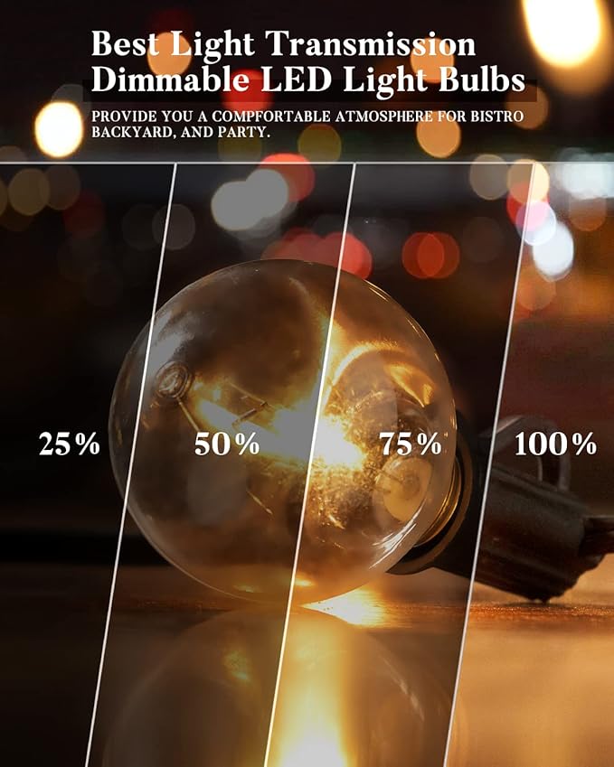 Lightdot 150FT Outdoor String Lights, LED Bistro String Lights with Shatterproof ST38 Bulbs, 2700K Dimmable, Waterproof Hanging Lights for Porch, Party, Garden, Backyard, Balcony - ETL Listed