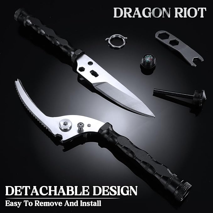 DRAGON RIOT Heavy Duty Kitchen Scissors - Sharp Scissors for Cutting Chicken, Poultry, Turkey, Meat - Stainless Food Kitchen Shears for Professionals (Black)