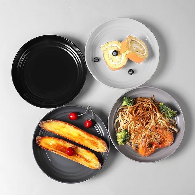 12 Pcs Unbreakable Deep Dessert Plates Set, 8 inch Reusable Plastic Wheat Straw Plates, Microwave and Dishwasher Safe Plate for Kitchen, Lightweight Plate for Dessert, BPA Free, 4 Colors