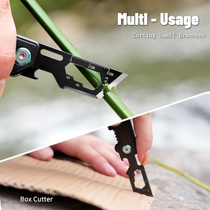 EDC Multi Tool Small Pocket Knife with Bottle Opener Box Cutter Wrench and Pry Tool, 6 IN 1 Folding Multitool Keychain Knife Gadget Lightweight Safety Locking, Gift for Men, Camping, Hiking, Office