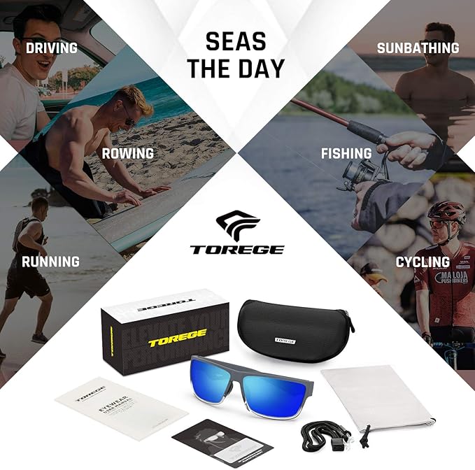 TOREGE Polarized Sports Sunglasses for Men and Women Cycling Running Golf Fishing Sunglasses TR26
