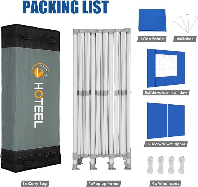 HOTEEL 10x30 Pop up Canopy Tent for Parties, Heavy Duty Easy Setup Tent with 8 Sidewalls, Outdoor Commercial Instant Gazebo for Wedding Event, with Portable Bag & Sand Bags, Blue(Hexagonal Frame)
