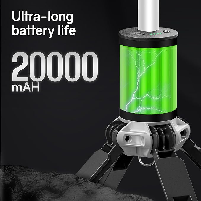 Rechargeable Work Light with Stand, 20000mah & 21h Runtime Light Tower,6500k 3 Modes Portable Power Supply, Magnetic Tent Lamps Perfect Outdoor Work Lighting for Hiking, Camping, Home Emergency.