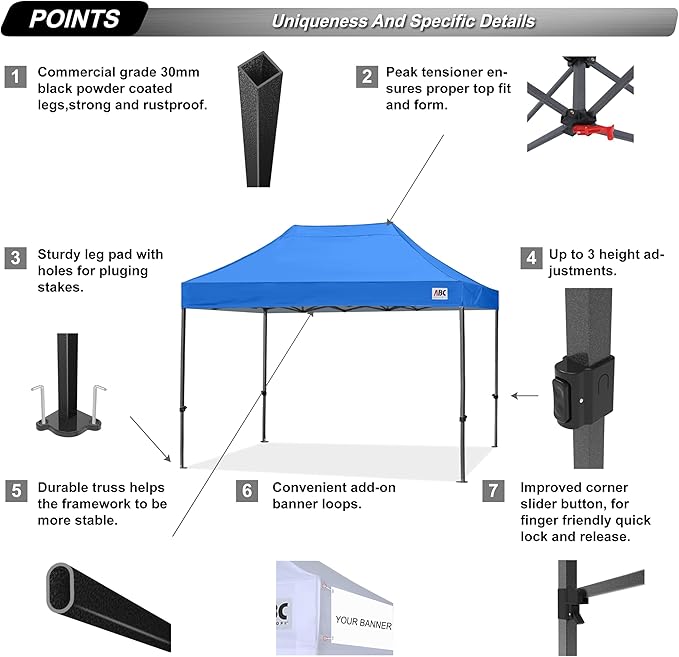 ABCCANOPY Patio Pop Up Canopy Tent 10x15 Commercial-Series (Blue)